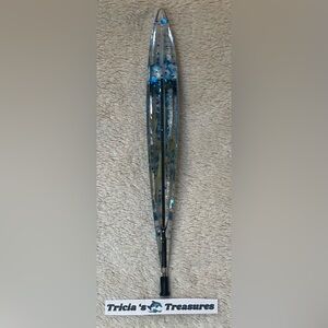 Floral blue , white Glittery handcrafted pen black ink